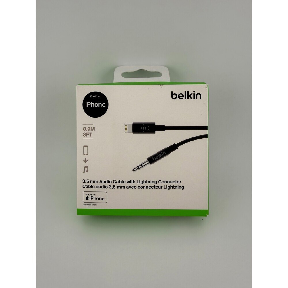 NEW Belkin Black 3ft iPhone Aux Cord 3.5mm Audio Cable with Connector